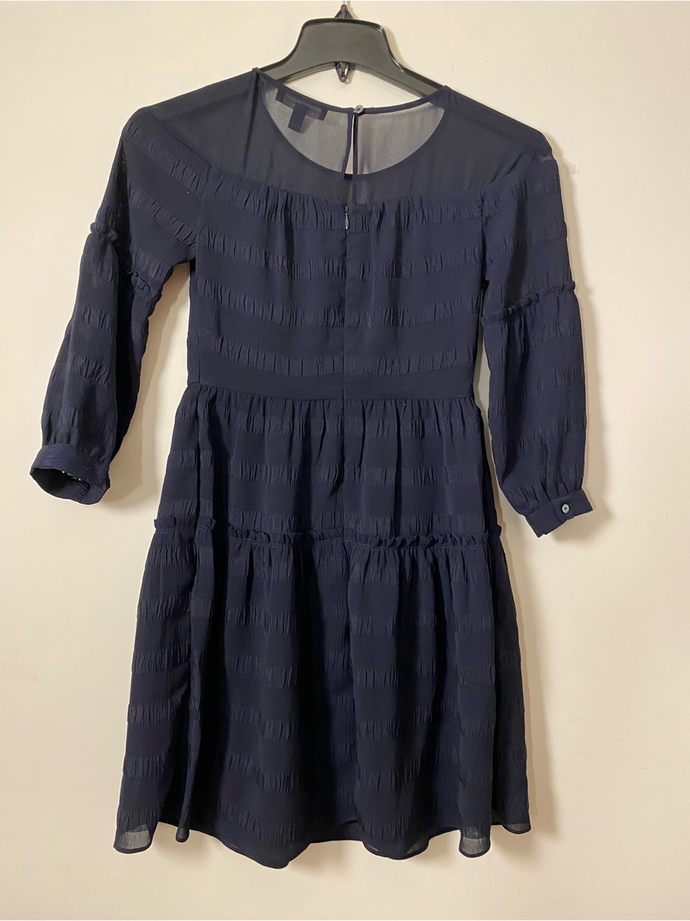 Banana Republic Navy Textured Long-Sleeve Tiered Dress